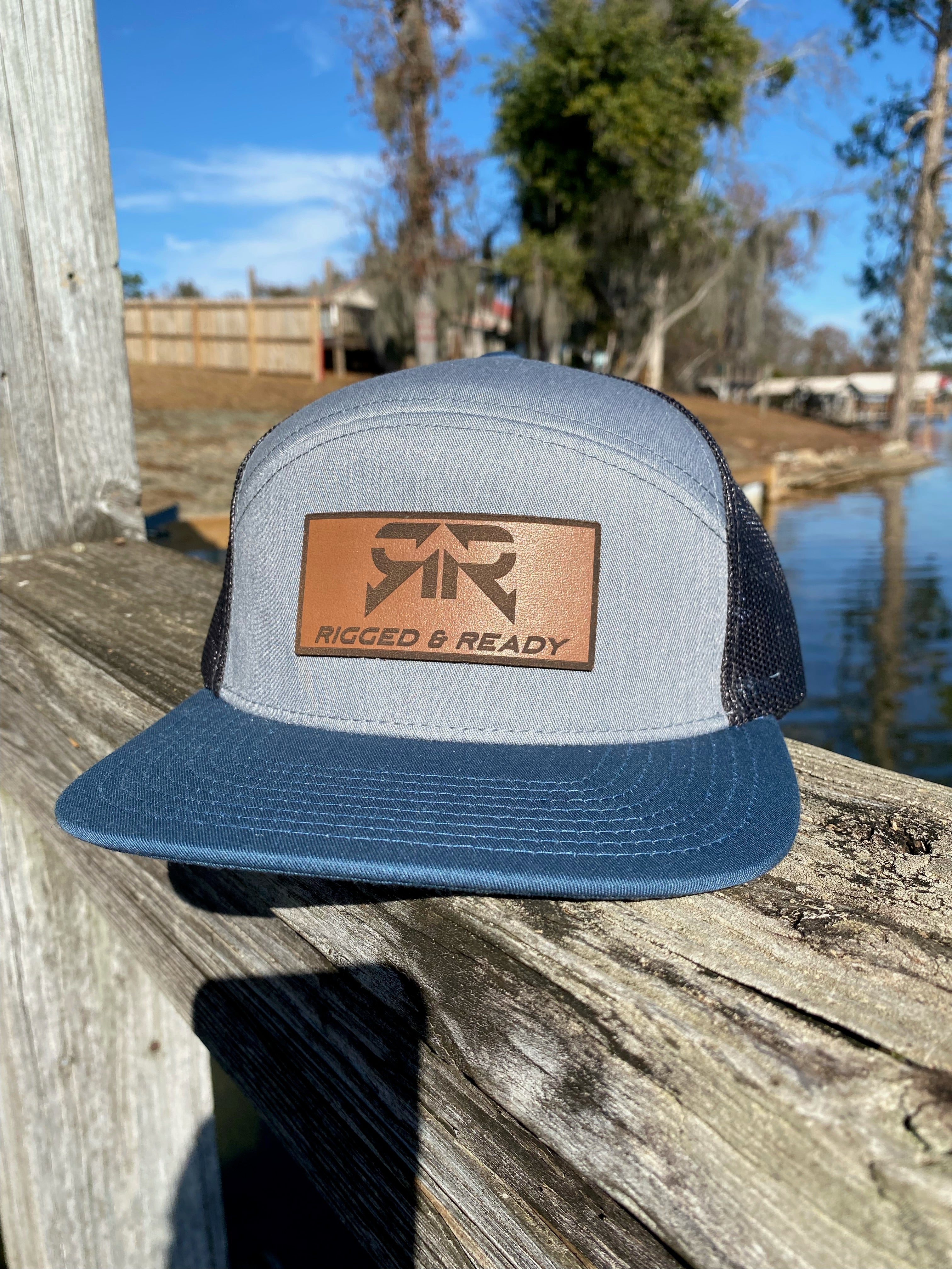 R&R Leather Patch 6 Panel - Heather Grey/Slate Blue